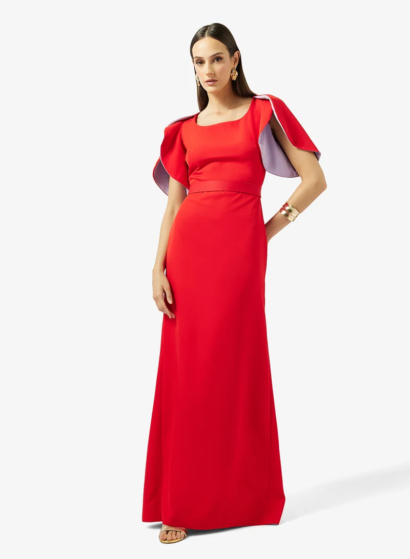 Namshi x Contrast Toned Dress With Cap Slit Sleeves